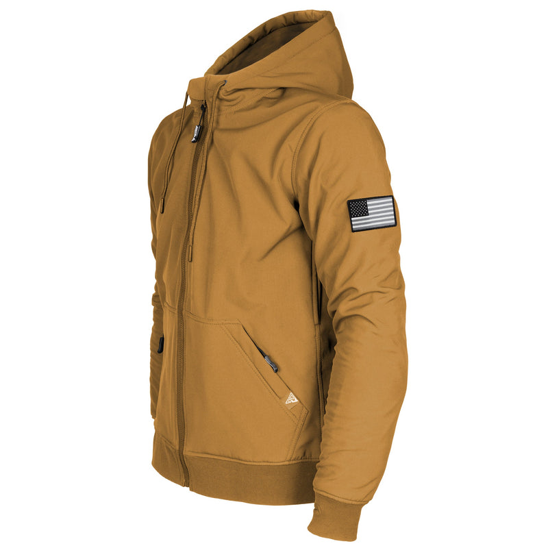 Load image into Gallery viewer, Protective SoftShell Unisex Hoodie - Mustard Matte with Pads
