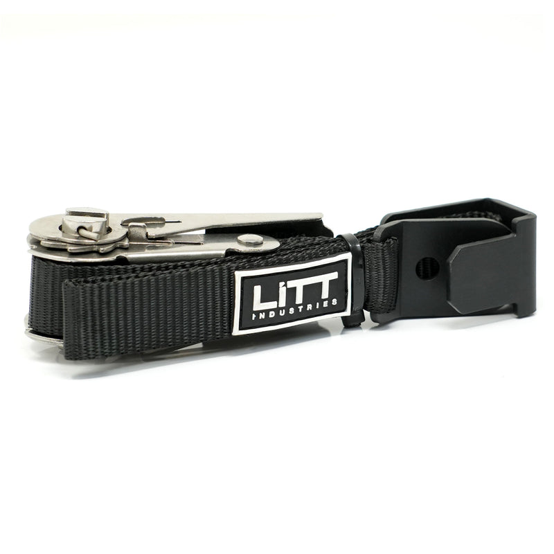 Load image into Gallery viewer, Litt Industries Universal cooler ratcheting straps fits nearly any utv bed and nearly any cooler 304 stainless steel cold rolled carbon steel with nylon strap
