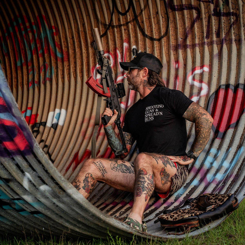 Load image into Gallery viewer, Shooting Guns &amp; Spread&#39;n Buns Men&#39;s T-Shirt
