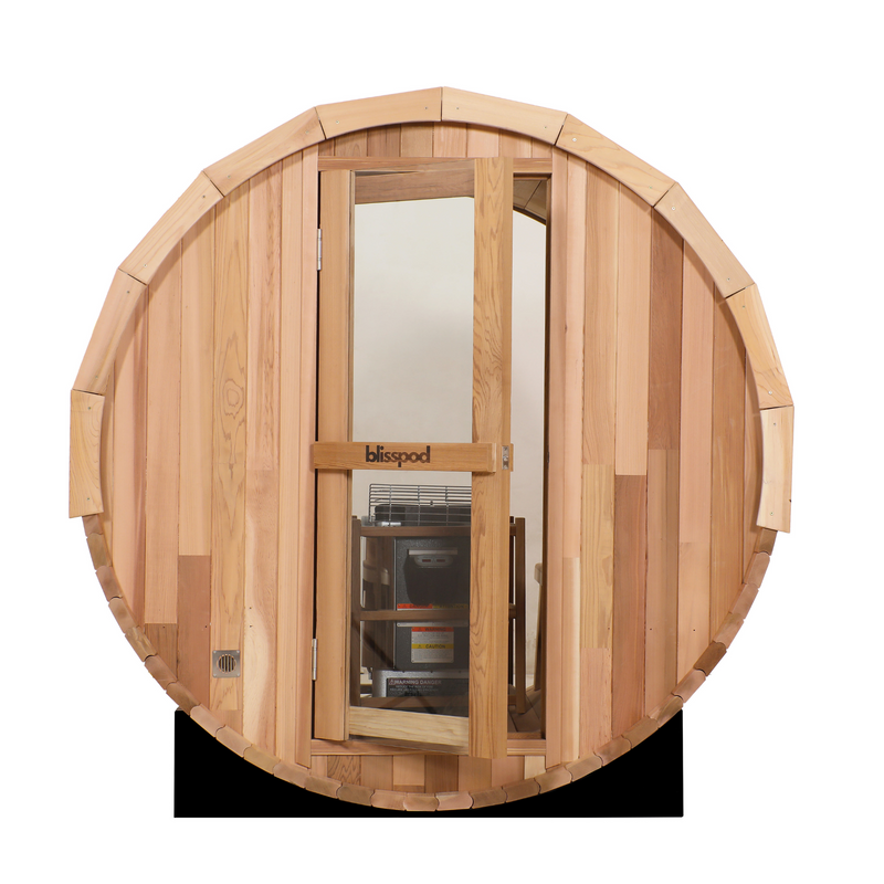 Load image into Gallery viewer, Blisspod | Prague | Canadian Red Cedar Outdoor Steam Barell Sauna | Full Glass Back
