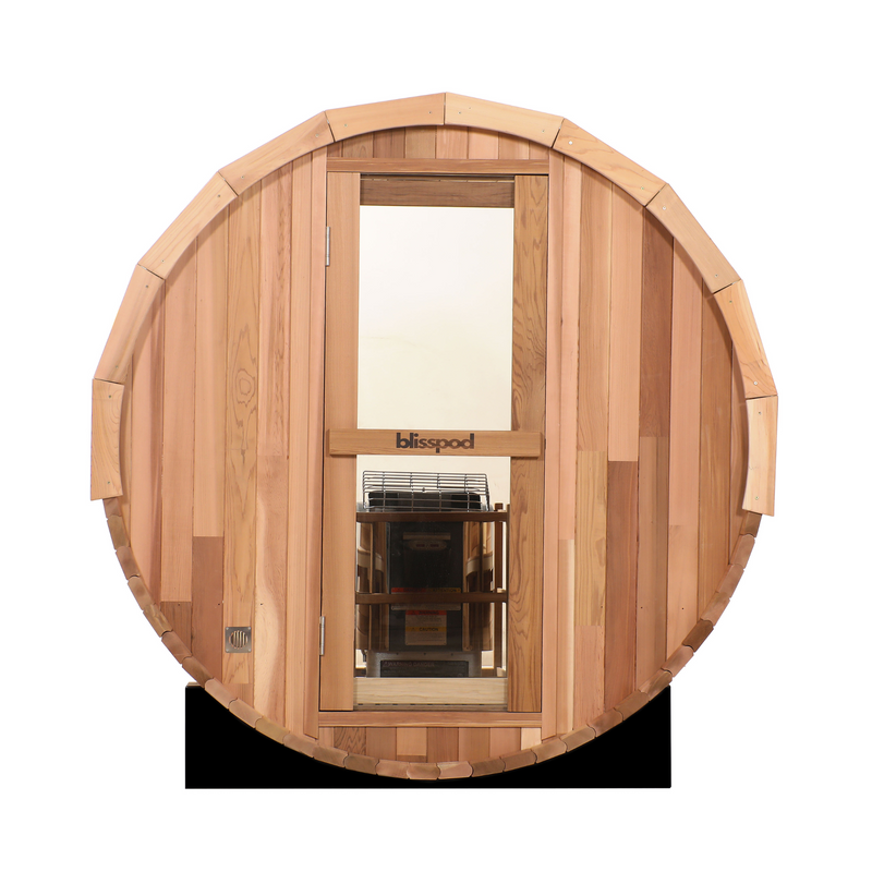 Load image into Gallery viewer, Blisspod | Prague | Canadian Red Cedar Outdoor Steam Barell Sauna | Full Glass Back
