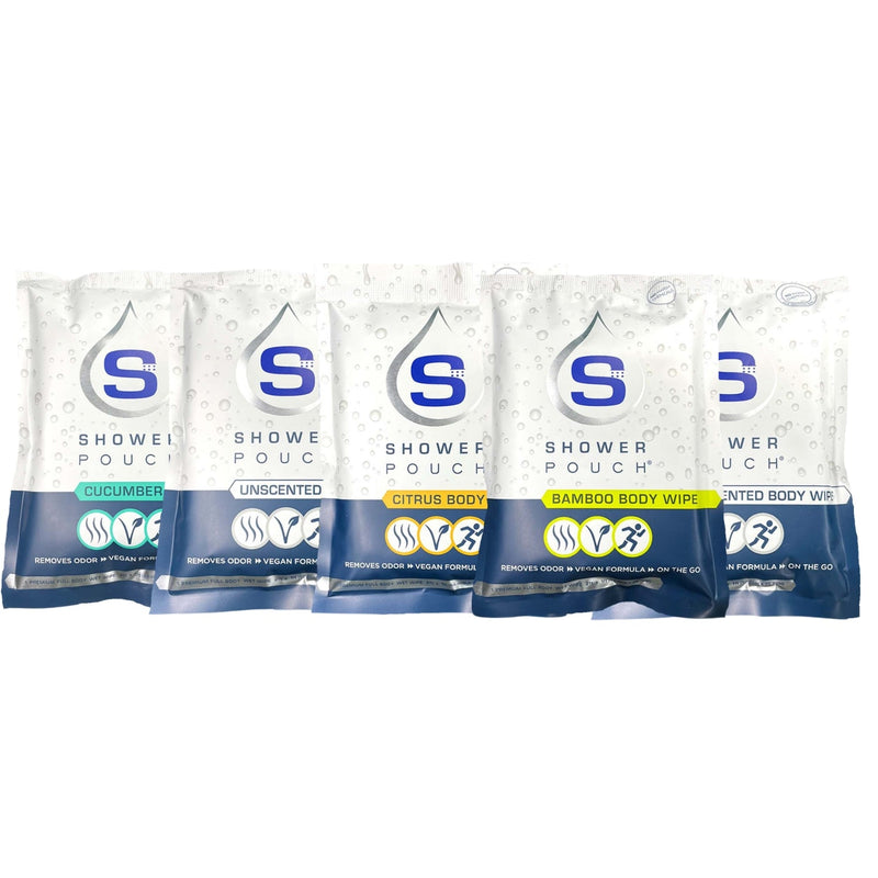 Load image into Gallery viewer, 5-pack Shower Pouch XL (2&#39; x 1&#39;) Body Wipes

