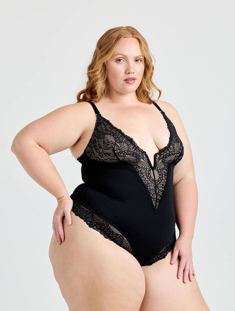 Load image into Gallery viewer, V-Neck Half Laced Bodysuit
