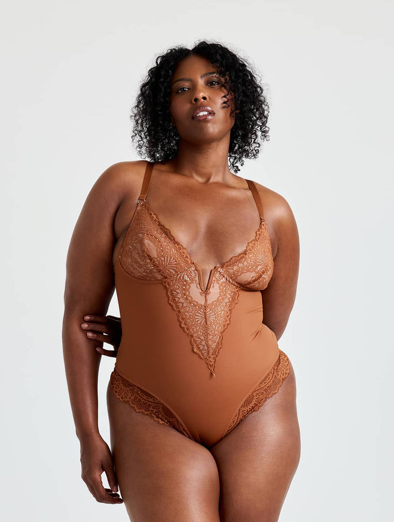 Load image into Gallery viewer, V-Neck Half Laced Bodysuit
