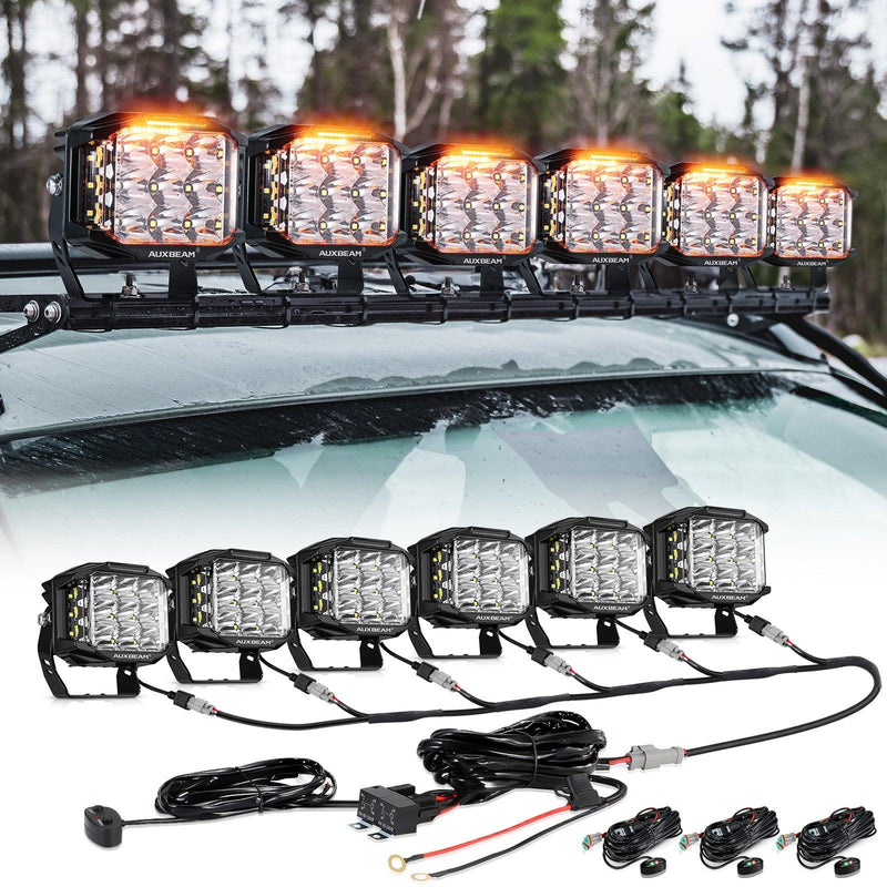 Load image into Gallery viewer, V-MAX Series | 5 Inch 168W 16440LM Combo Beam Side Shooter LED Square Pod Lights with Amber DRL
