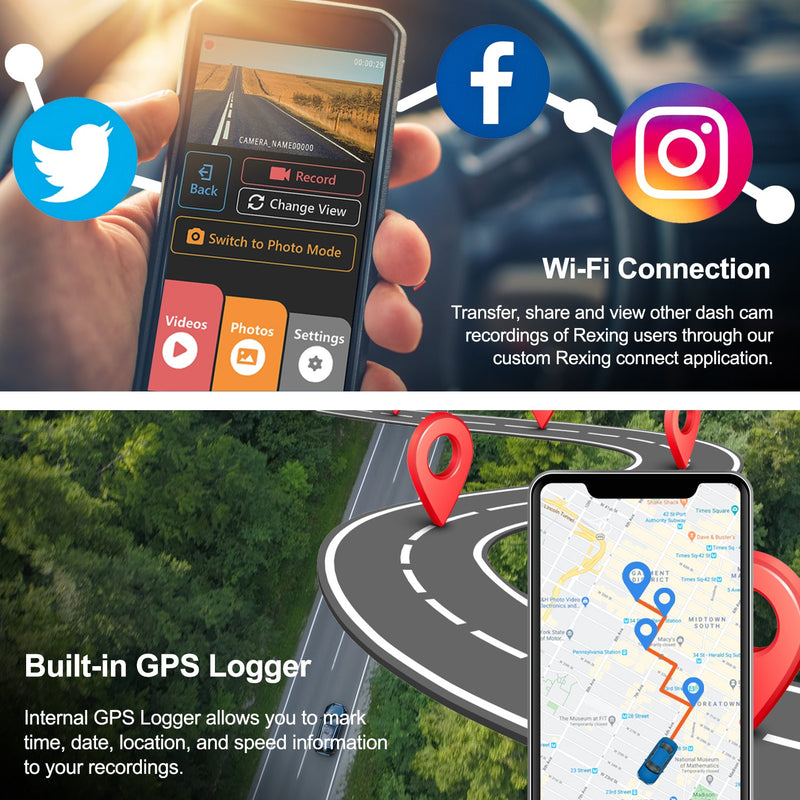 Load image into Gallery viewer, Rexing V1P Max 4K UHD Dual Channel Dash Cam 4K 3840×2160 Front + 1080p Rear with Wi-Fi and GPS
