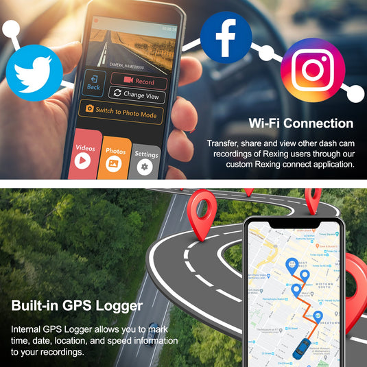 Rexing V1P Max 4K UHD Dual Channel Dash Cam 4K 3840×2160 Front + 1080p Rear with Wi-Fi and GPS