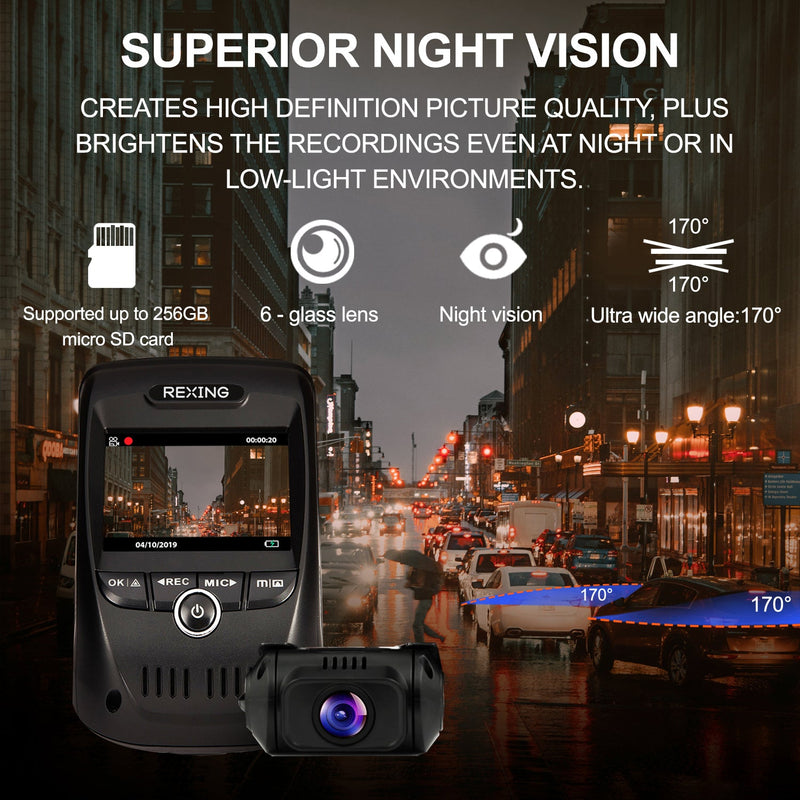 Load image into Gallery viewer, Rexing V1P Max 4K UHD Dual Channel Dash Cam 4K 3840×2160 Front + 1080p Rear with Wi-Fi and GPS
