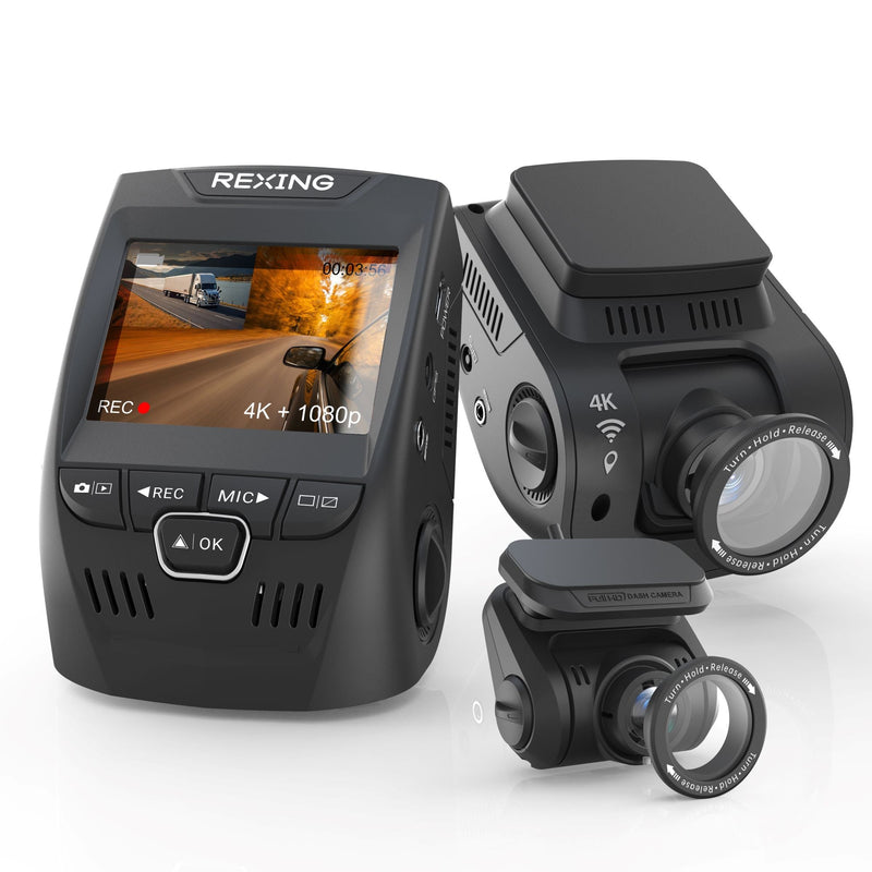 Load image into Gallery viewer, Rexing V1P SE 4K Dual Channel Car Dash Cam w/ GPS, Wi-Fi &amp; Bonus CPL Filters
