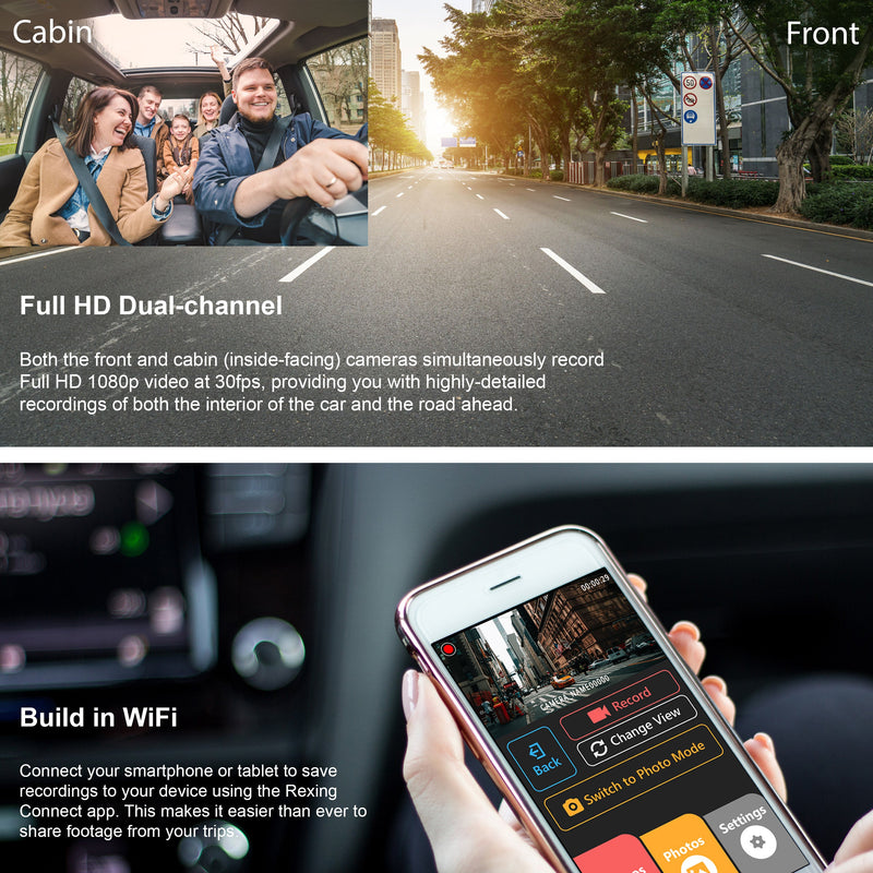 Load image into Gallery viewer, Rexing V3C Dual Camera Front and Inside Cabin Full HD 1080p Dash Cam with WiFi (Open Box)
