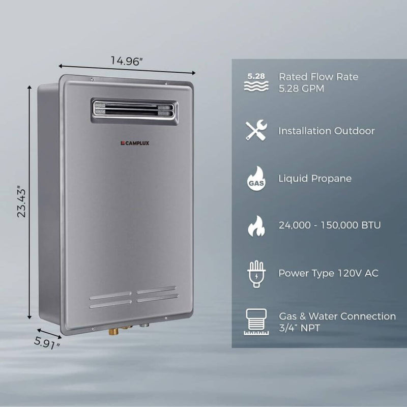 Load image into Gallery viewer, Camplux Whole Home Outdoor Tankless Hot Water Heater 5.28 GPM | Gray
