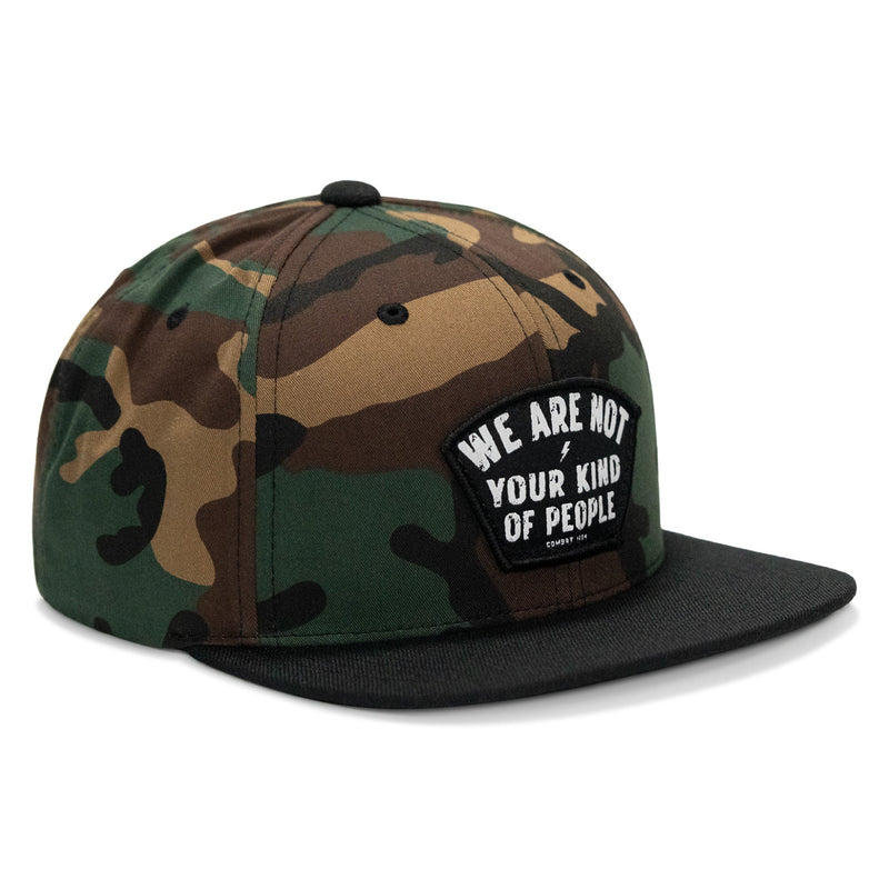 Load image into Gallery viewer, We Are Not Your Kind Of People Patch Flatbill Snapback Hat
