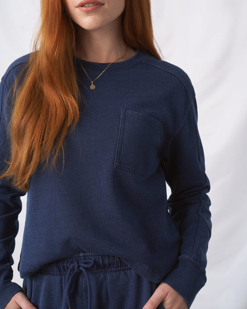 Load image into Gallery viewer, Organic Indigo Cropped Sweatshirt
