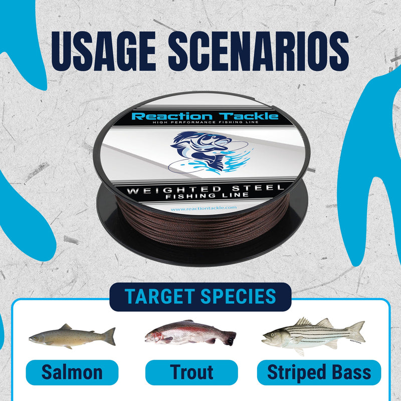 Load image into Gallery viewer, Reaction Tackle Weighted Stainless Steel Trolling Line 45LB- Premium Weighted Fishing Wire

