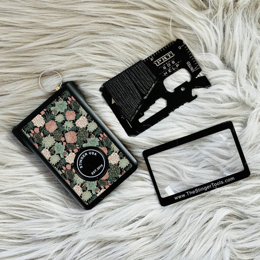 Safety Wallet With Personal Alarm Multi Functional Tool (Green Marble)