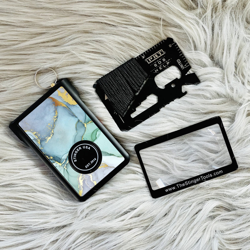 Load image into Gallery viewer, Safety Wallet With Personal Alarm Multi Functional Tool (Black Marble)
