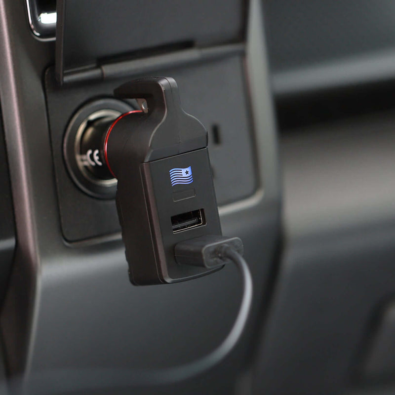 Load image into Gallery viewer, USB Car Charger Emergency Tool (Blue American Flag)
