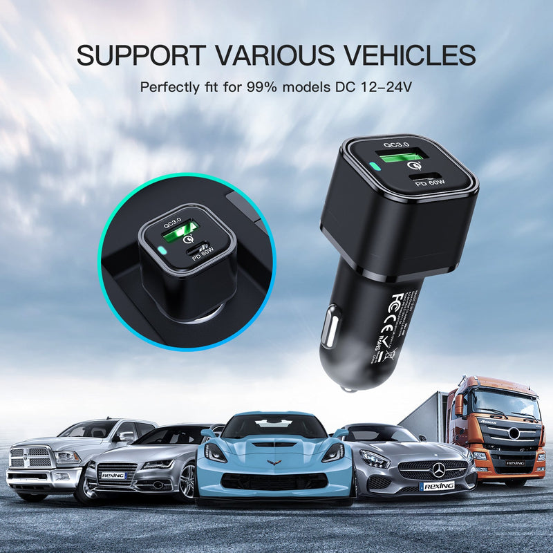 Load image into Gallery viewer, REXING JETSPEED Black 78W PowerDelivery+ USB-C/USB Car Charger
