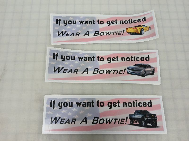 Load image into Gallery viewer, Wear A Bowtie 11&quot; Chevy Bumper Sticker
