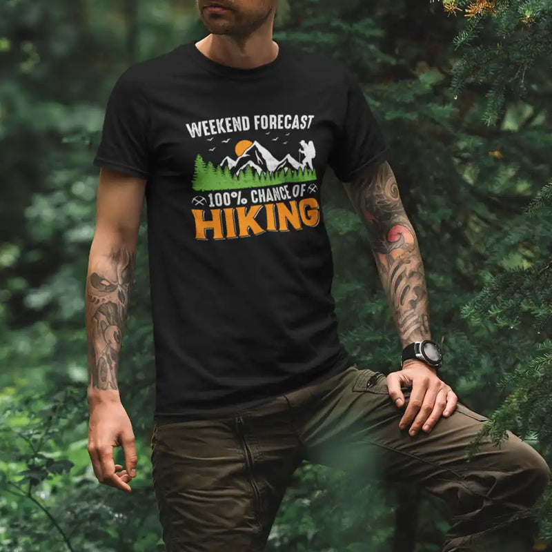 Load image into Gallery viewer, Weekend Forecast 100% Hiking Man T-Shirt
