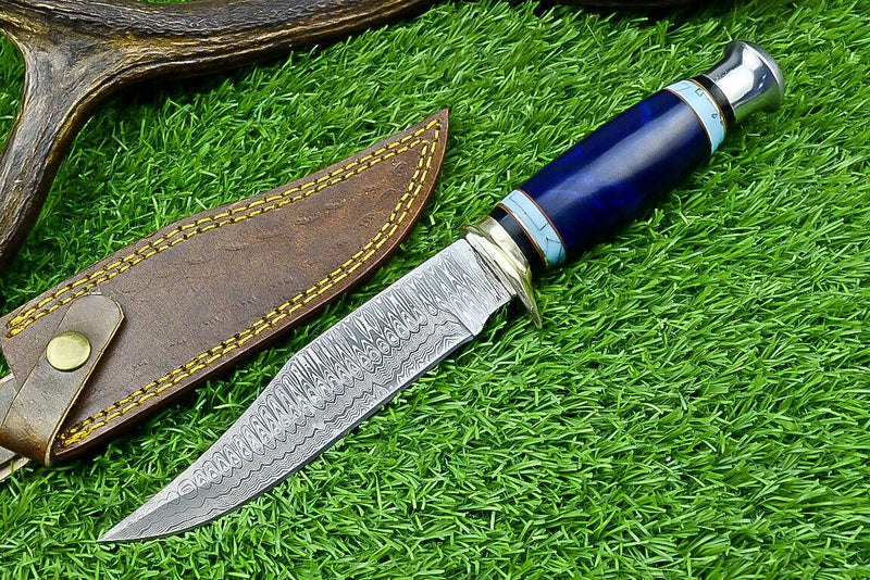 Load image into Gallery viewer, Western Boulder Colorado Knife – 11&quot; Handmade Damascus Steel Blade with Epoxy Resin Handle &amp; Leather Sheath
