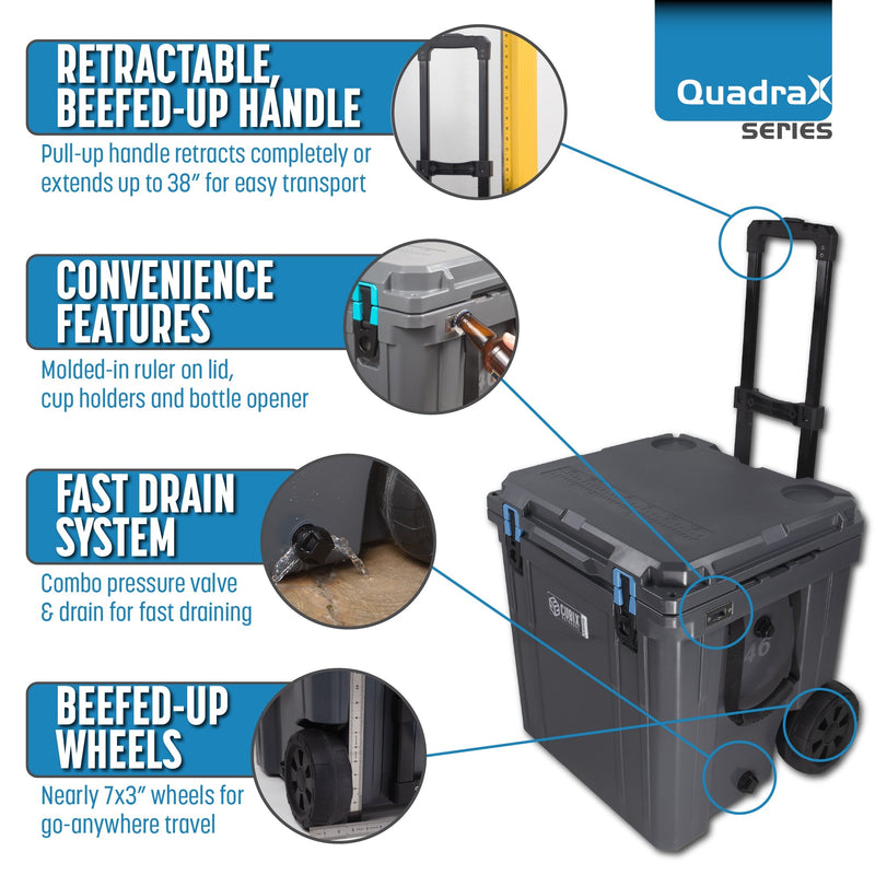 Load image into Gallery viewer, 46 Quart Rotomolded Cooler With Wheels - QuadraX
