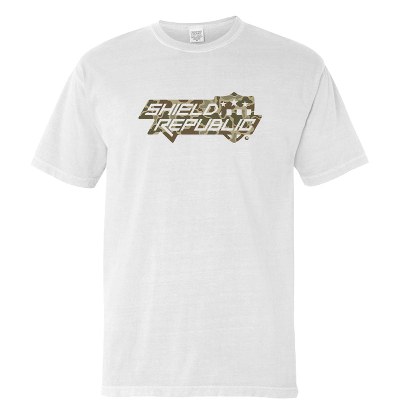 Load image into Gallery viewer, Shield Republic Duck Camo Stacked Logo (Front)
