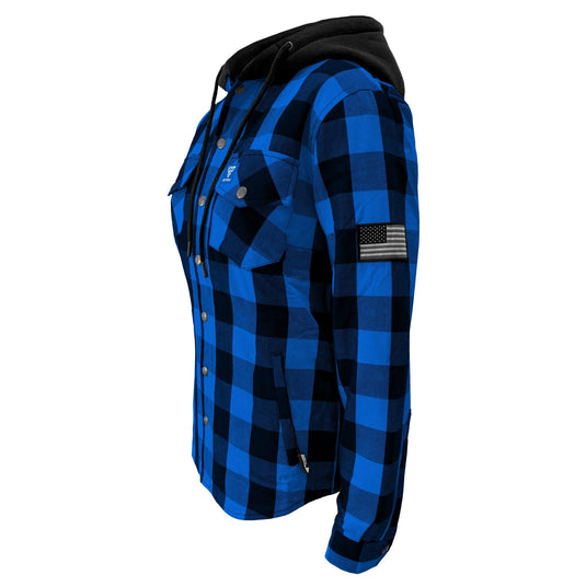 Protective Flannel Hoodie for Women - Blue and Black Checkered