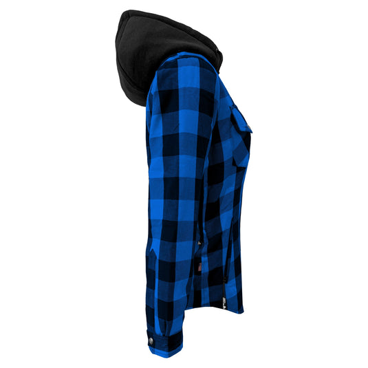 Protective Flannel Hoodie for Women - Blue and Black Checkered