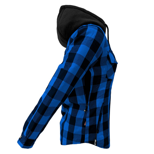 Protective Flannel Hoodie for Women - Blue and Black Checkered