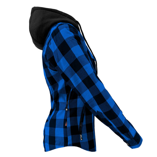 Protective Flannel Hoodie for Women - Blue and Black Checkered
