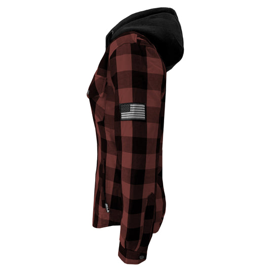 Protective Flannel Hoodie for Women - Brown and Black Checkered