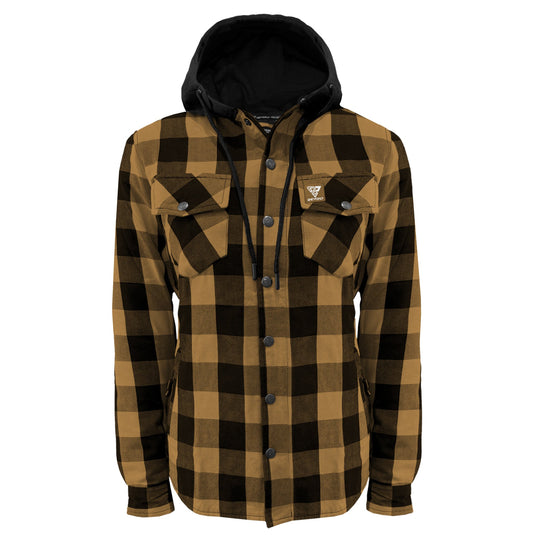 Protective Flannel Hoodie for Women - Camel and Black Checkered