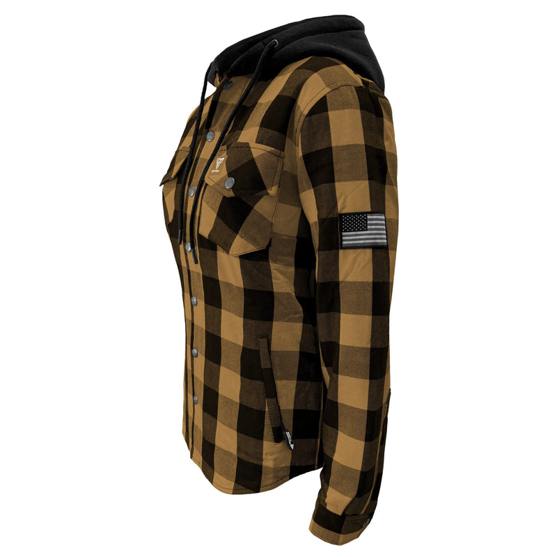 Load image into Gallery viewer, Protective Flannel Hoodie for Women - Camel and Black Checkered
