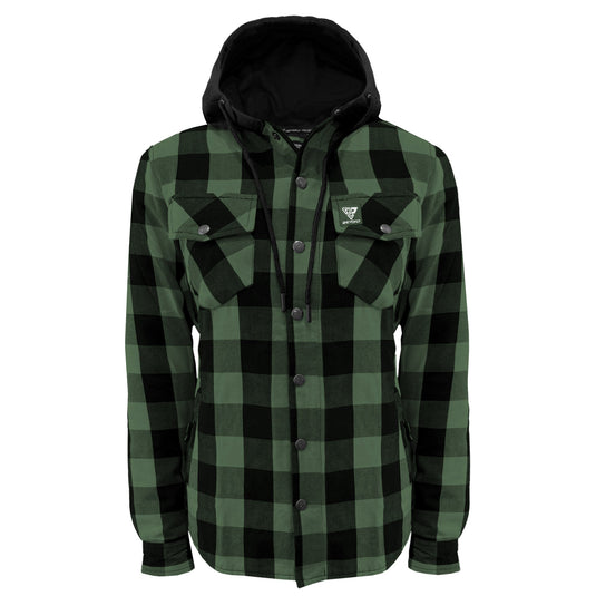 Protective Flannel Hoodie for Women - Dark Green and Black Checkered