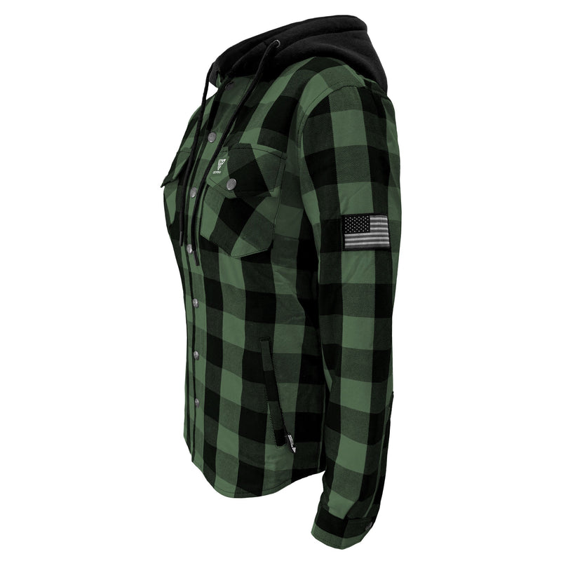 Load image into Gallery viewer, Protective Flannel Hoodie for Women - Dark Green and Black Checkered
