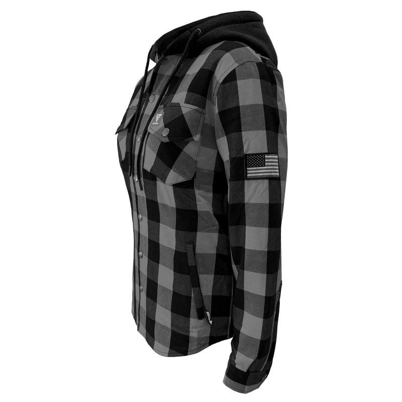 Load image into Gallery viewer, Protective Flannel Hoodie for Women - Gray and Black Checkered
