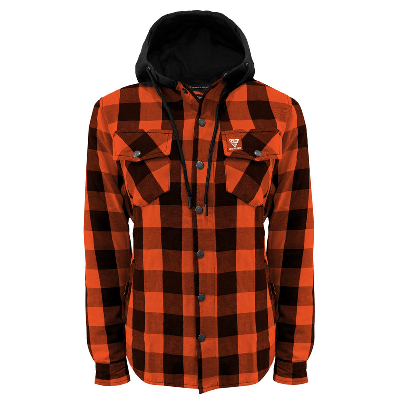 Load image into Gallery viewer, Protective Flannel Hoodie for Women - Orange and Black Checkered
