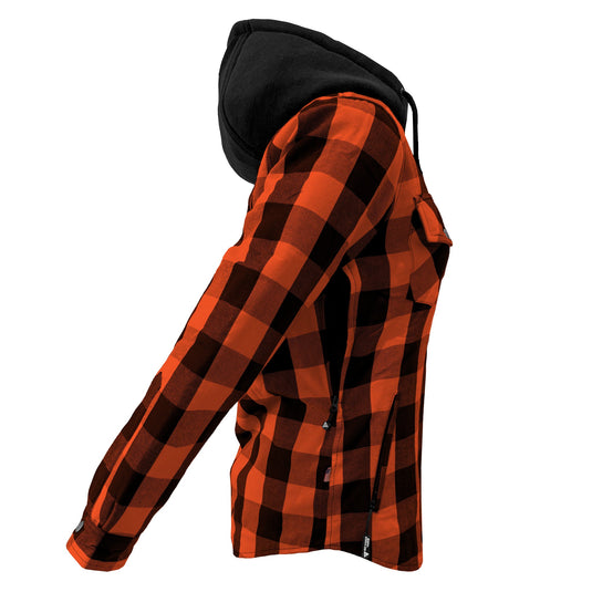Protective Flannel Hoodie for Women - Orange and Black Checkered