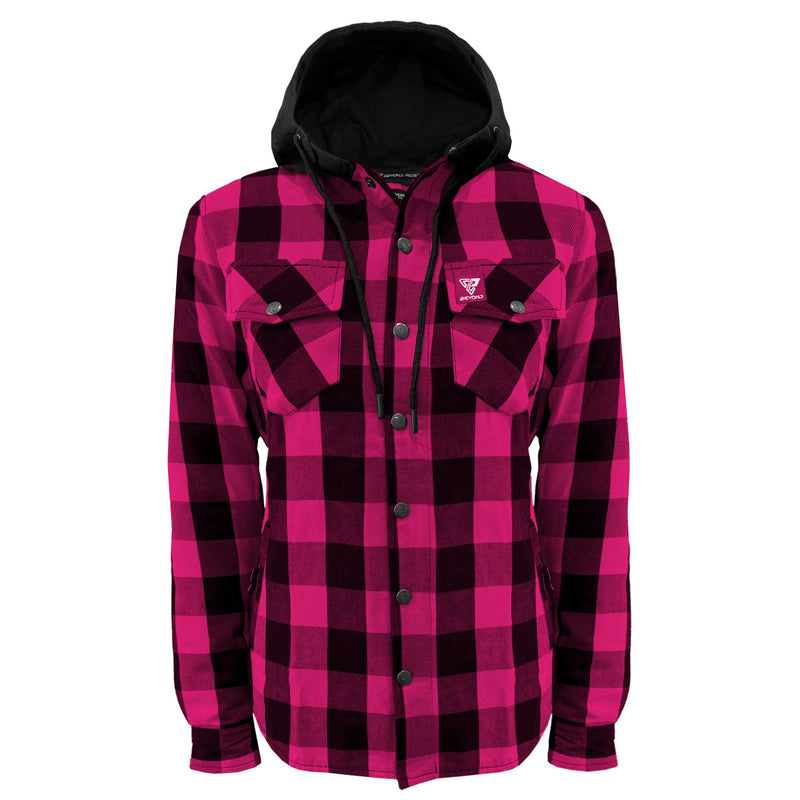 Load image into Gallery viewer, Protective Flannel Hoodie for Women - Pink and Black Checkered
