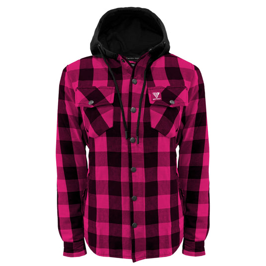 Protective Flannel Hoodie for Women - Pink and Black Checkered