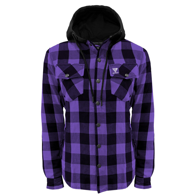 Load image into Gallery viewer, Protective Flannel Hoodie for Women - Purple and Black Checkered
