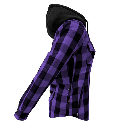 Protective Flannel Hoodie for Women - Purple and Black Checkered