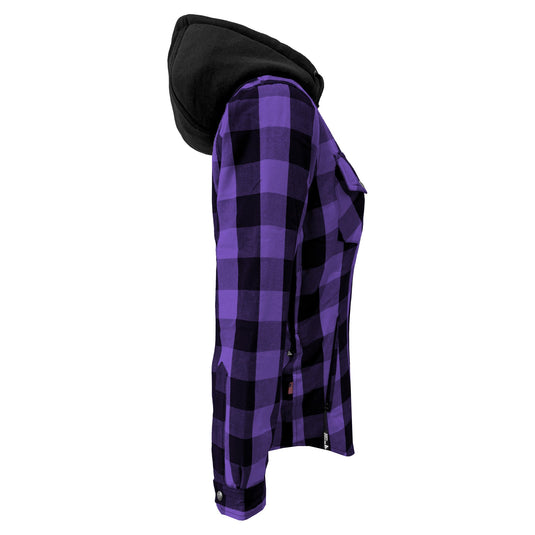 Protective Flannel Hoodie for Women - Purple and Black Checkered