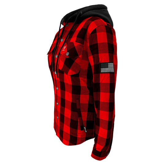 Protective Flannel Hoodie for Women - Red and Black Checkered