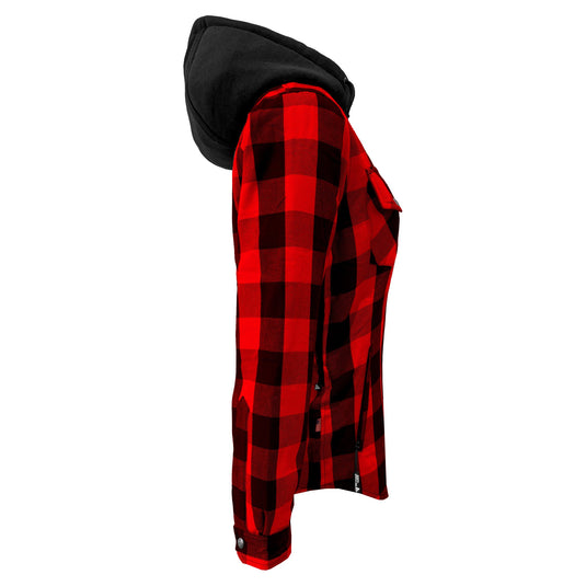 Protective Flannel Hoodie for Women - Red and Black Checkered