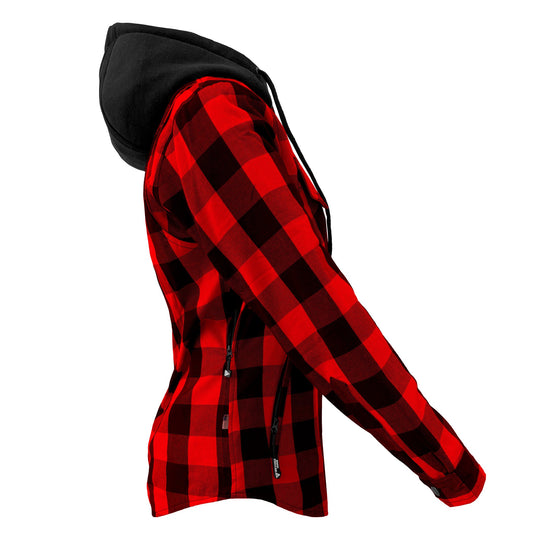 Protective Flannel Hoodie for Women - Red and Black Checkered