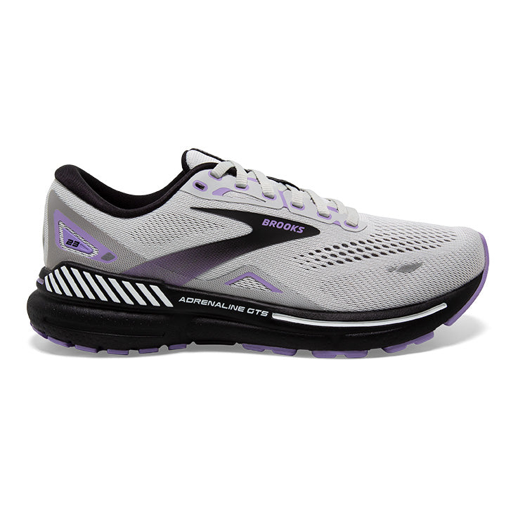 Women's Brooks Adrenaline GTS 23, Grey/Black/Purple, 5.5 2A Narrow - Skoutley Outdoors LLC