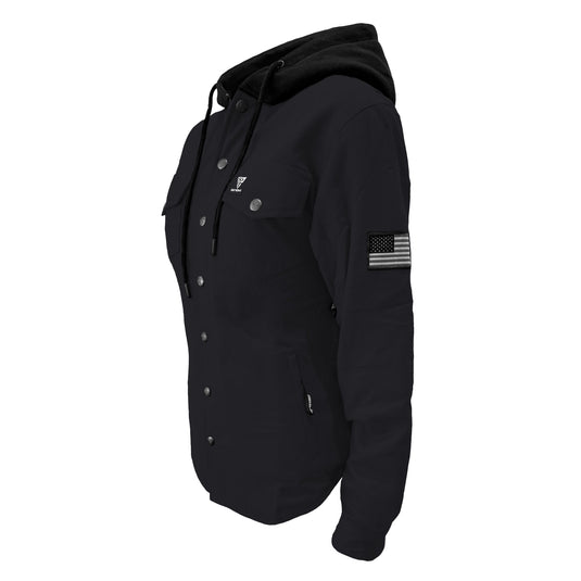 Protective Flannel Hoodie For Women - Black Solid