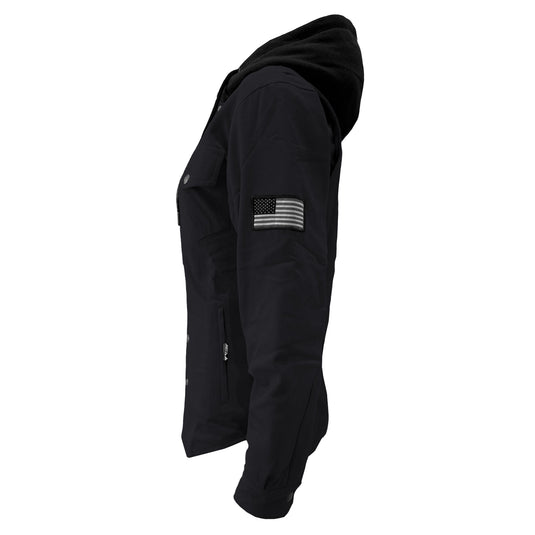 Protective Flannel Hoodie For Women - Black Solid